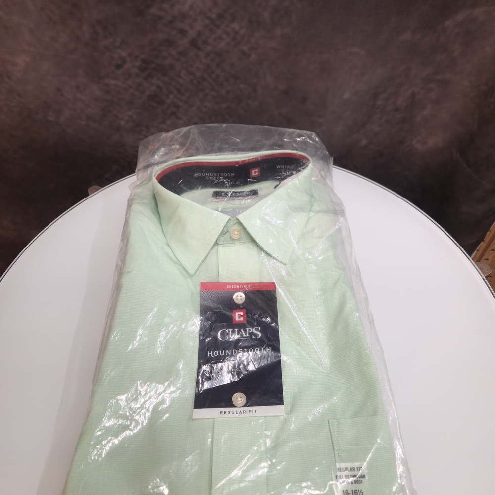 Chaps Men's Light Mint Green Houndstooth Dress Shirt